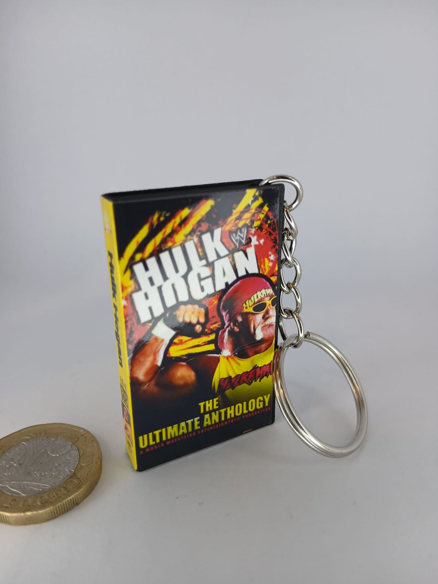 Hulk Hogan Ultimate Anthology VHS keyring — front cover close-up