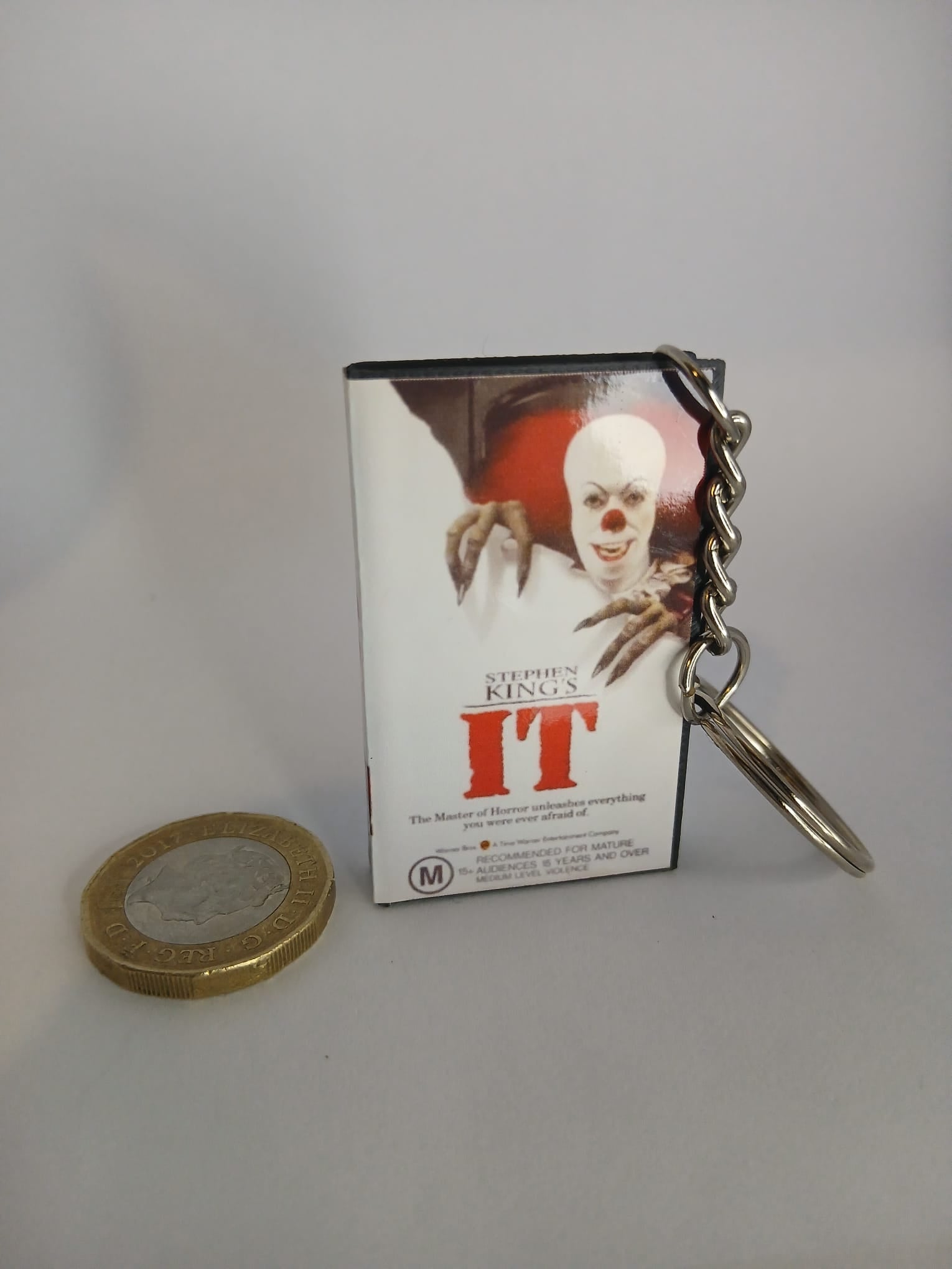 Stephen King's IT VHS keyring — front cover close-up standing