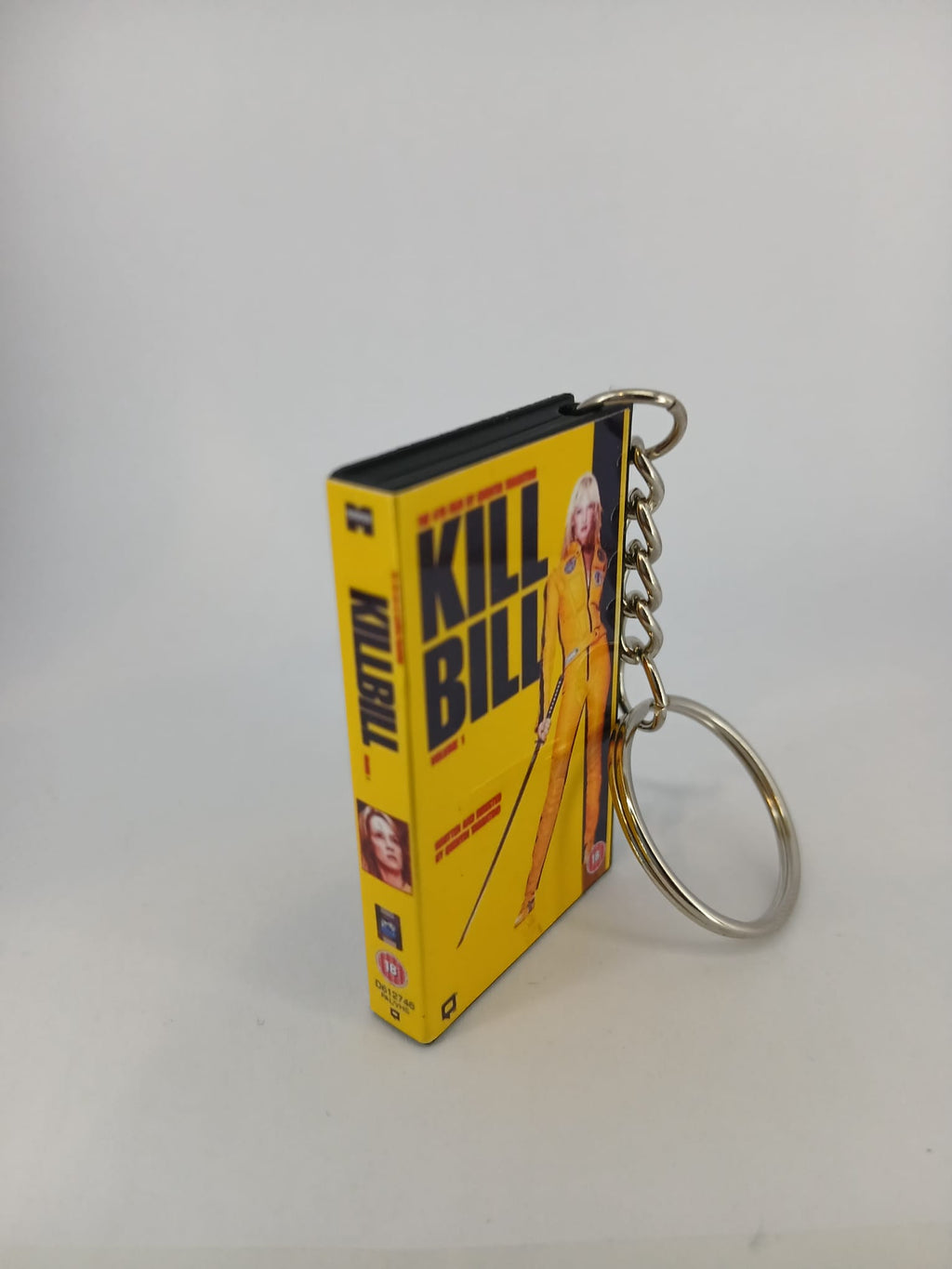 Kill Bill Volume 1 VHS keyring — front cover standing angled 3