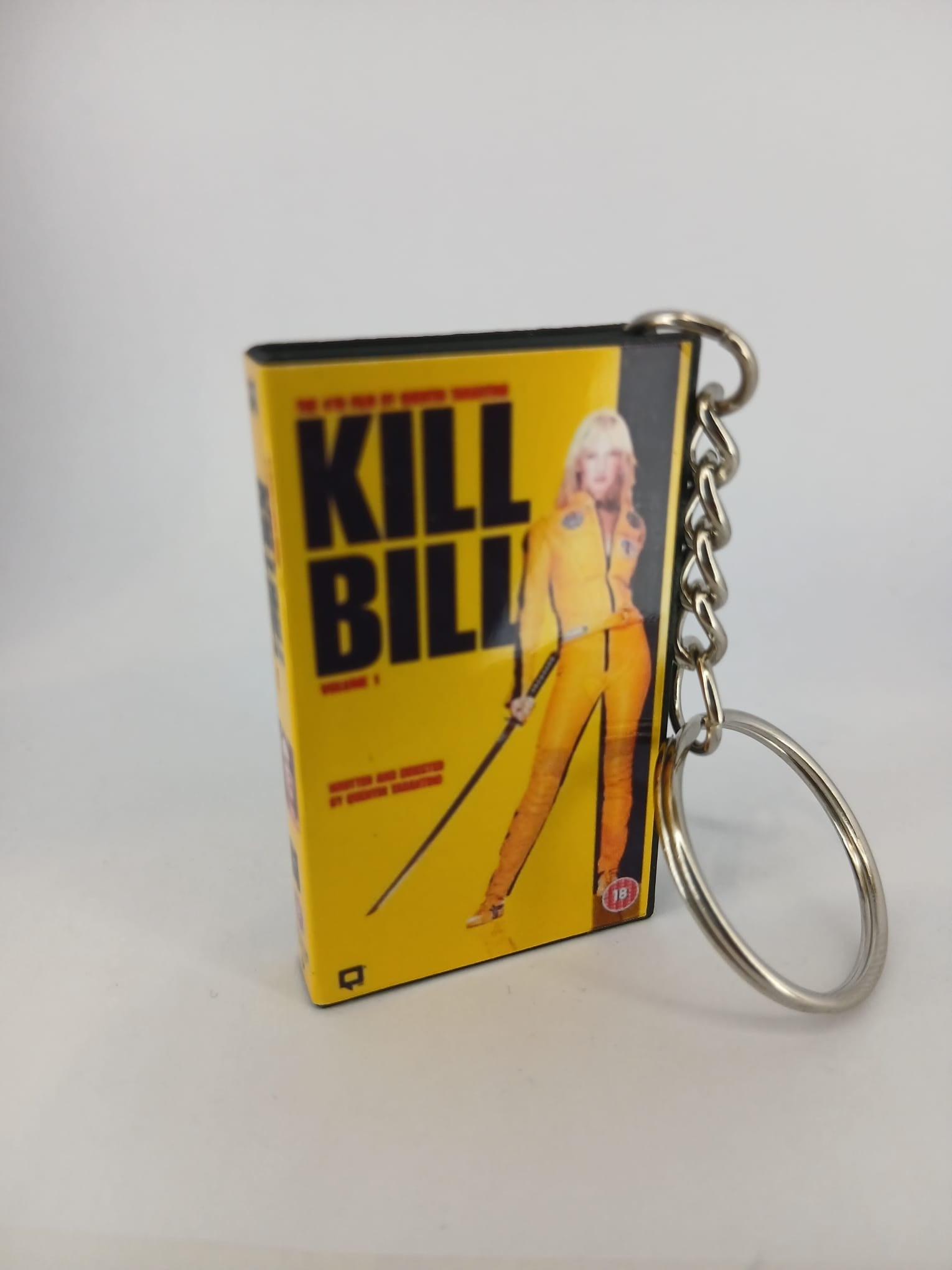Kill Bill Volume 1 VHS keyring — front cover standing angled 4