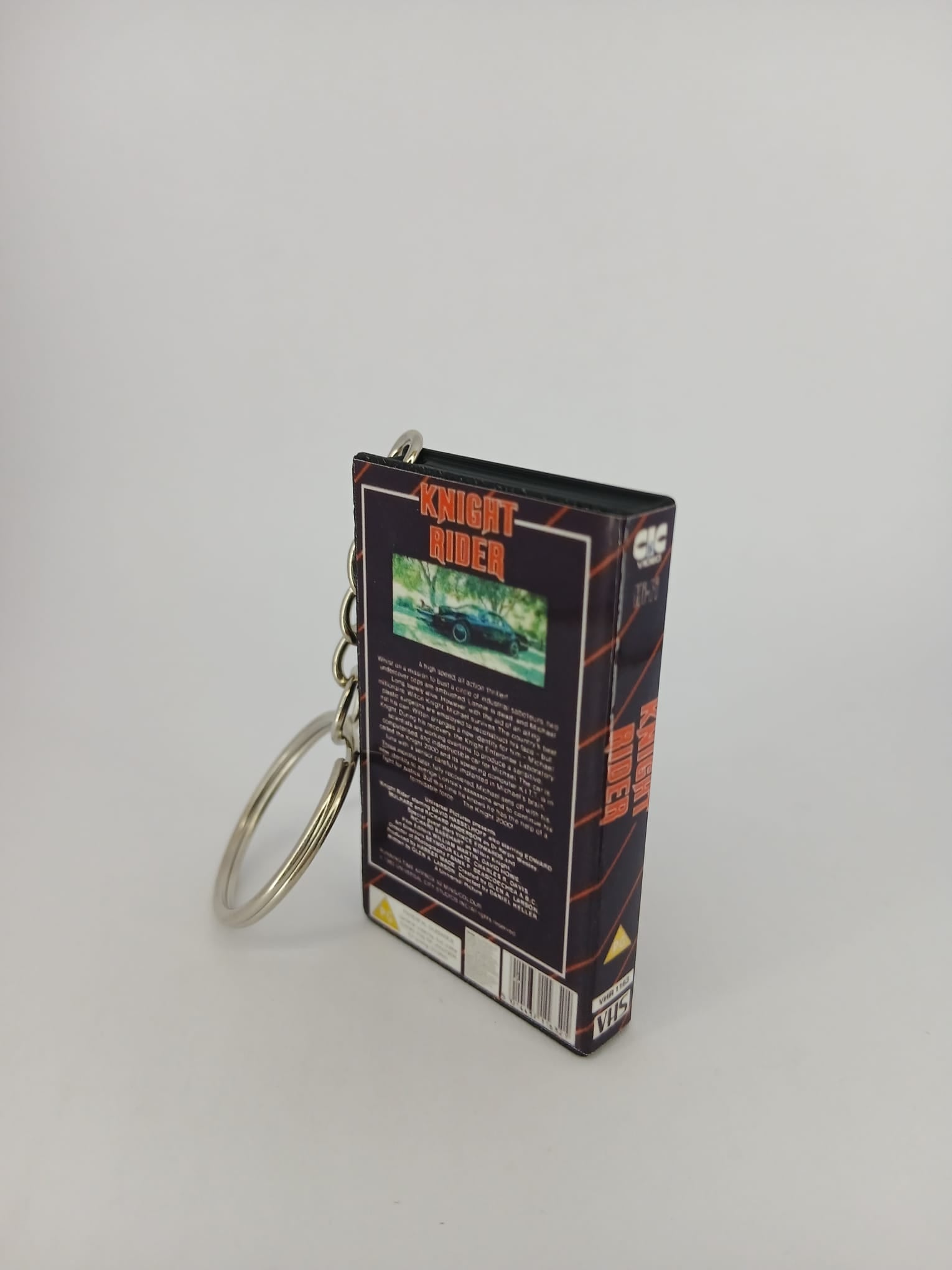 Knight Rider VHS keyring — front cover standing angled