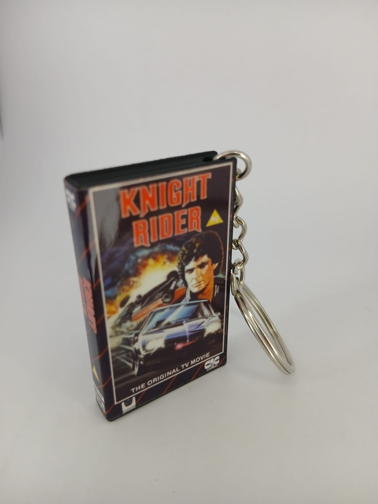 Knight Rider VHS keyring — front cover standing angled 3