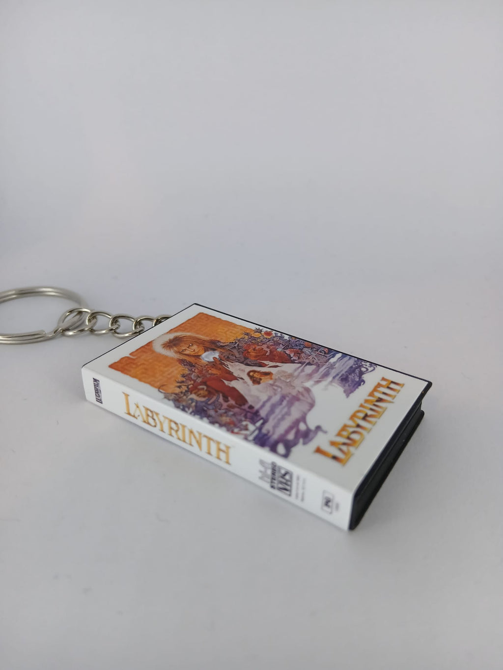 Labyrinth VHS keyring — front cover standing angled
