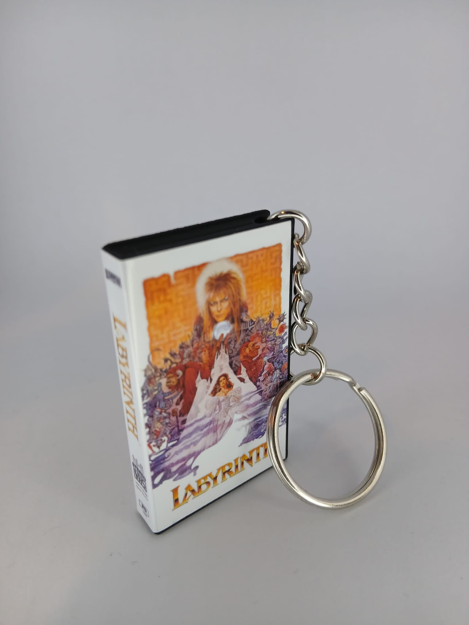 Labyrinth VHS keyring — front and spine angled view