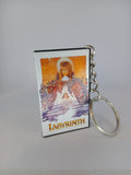 Labyrinth VHS keyring — front cover with coin for scale