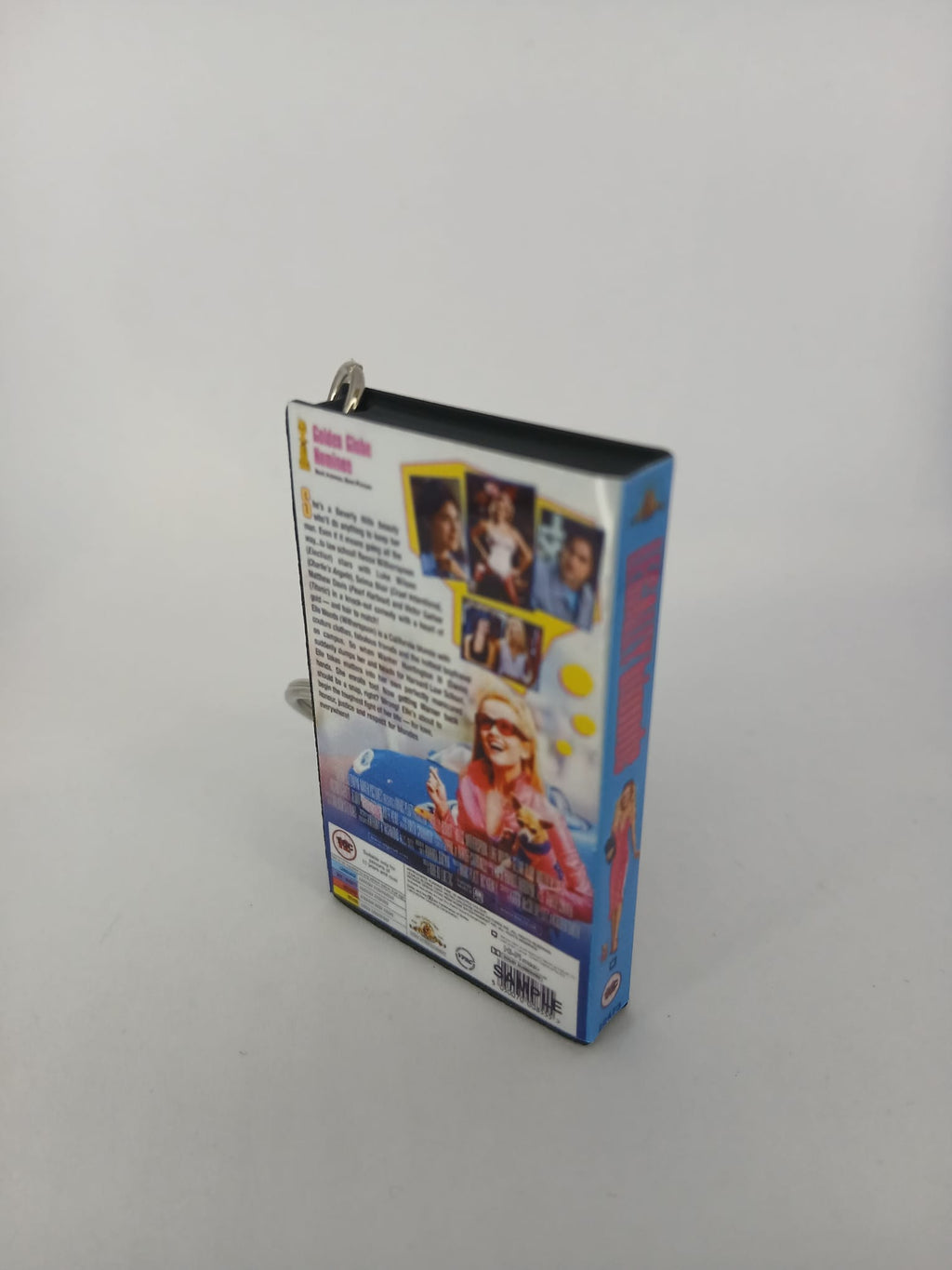 Legally Blonde VHS keyring — front cover angled standing
