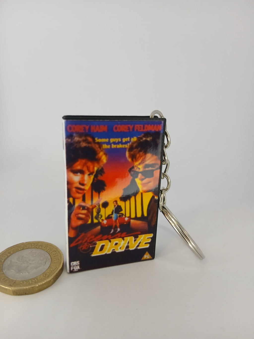 Licence to Drive VHS keyring — spine view