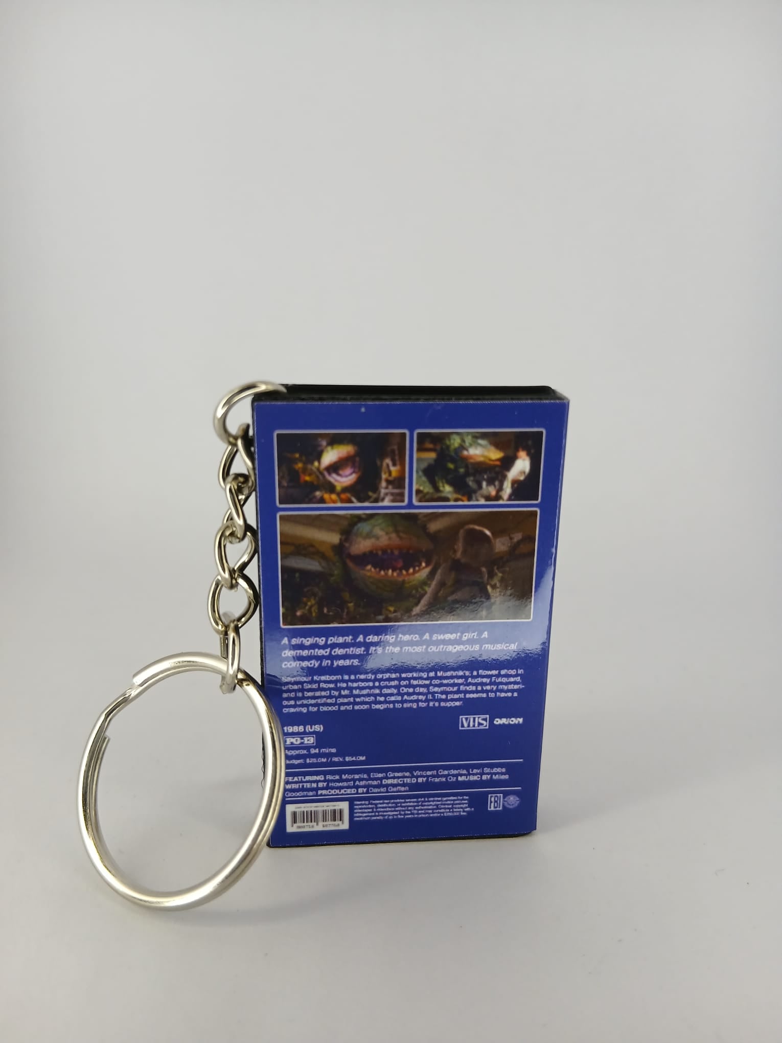 Little Shop of Horrors VHS keyring — spine view