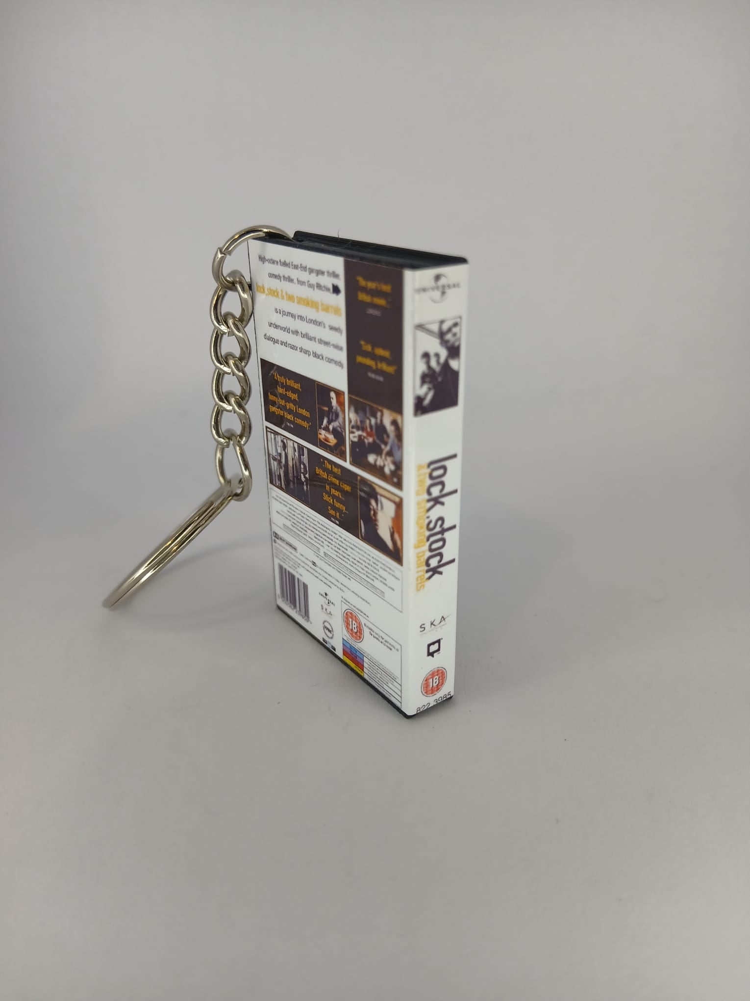 Lock, Stock and Two Smoking Barrels Mini VHS Keyring – front spine angle