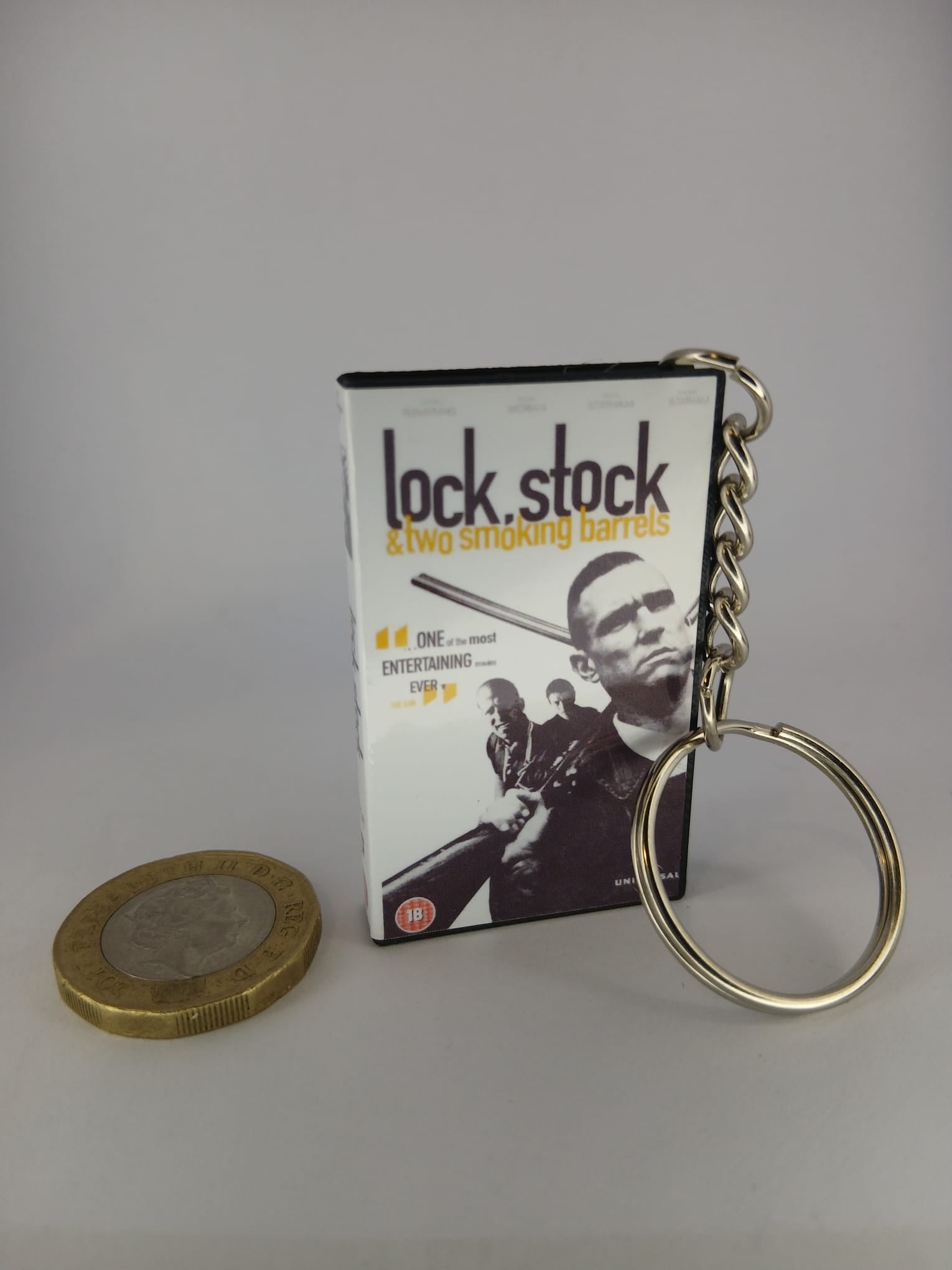 Lock, Stock and Two Smoking Barrels Mini VHS Keyring – back spine angle