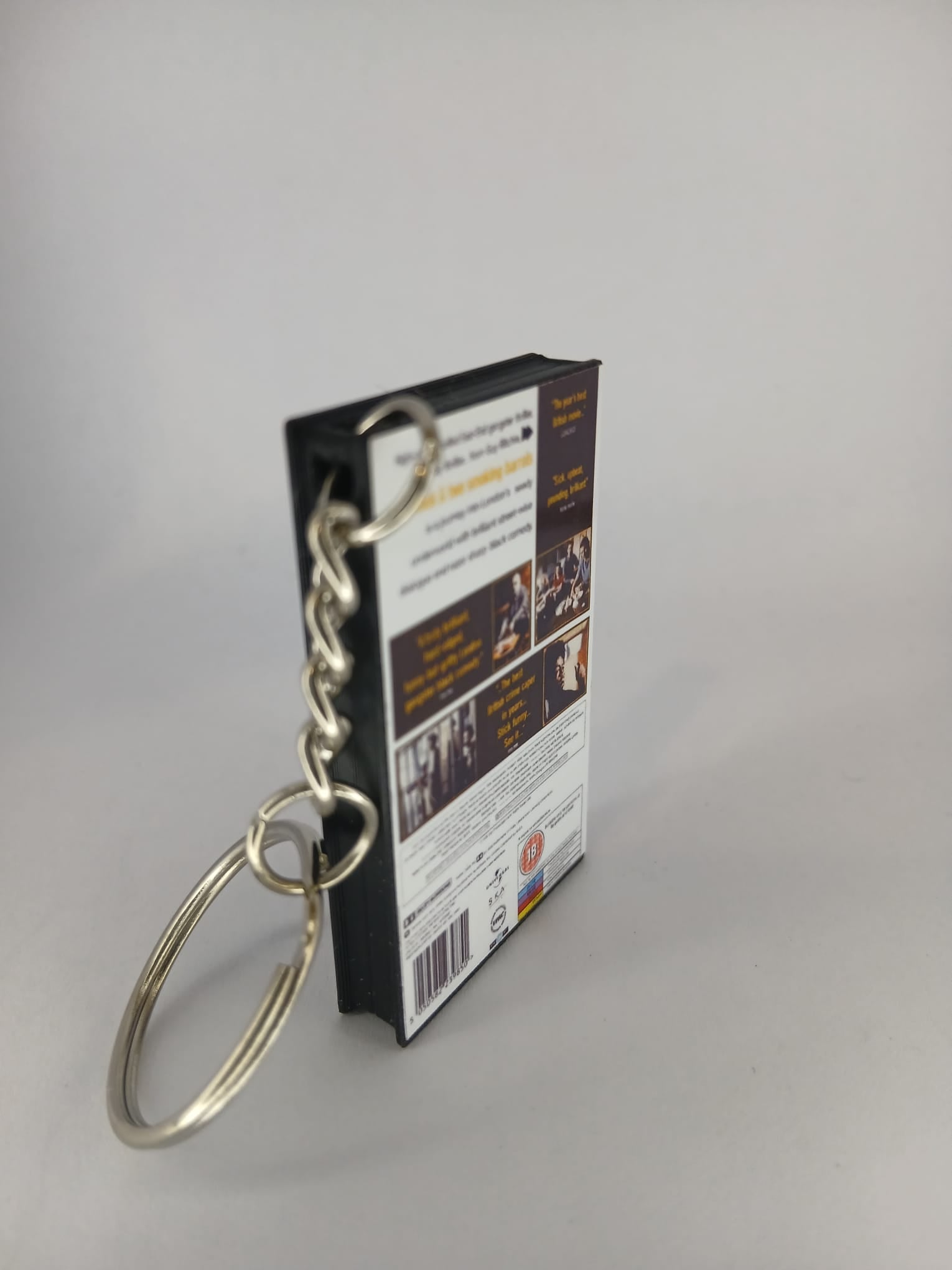 Lock, Stock and Two Smoking Barrels Mini VHS Keyring – front angle standing