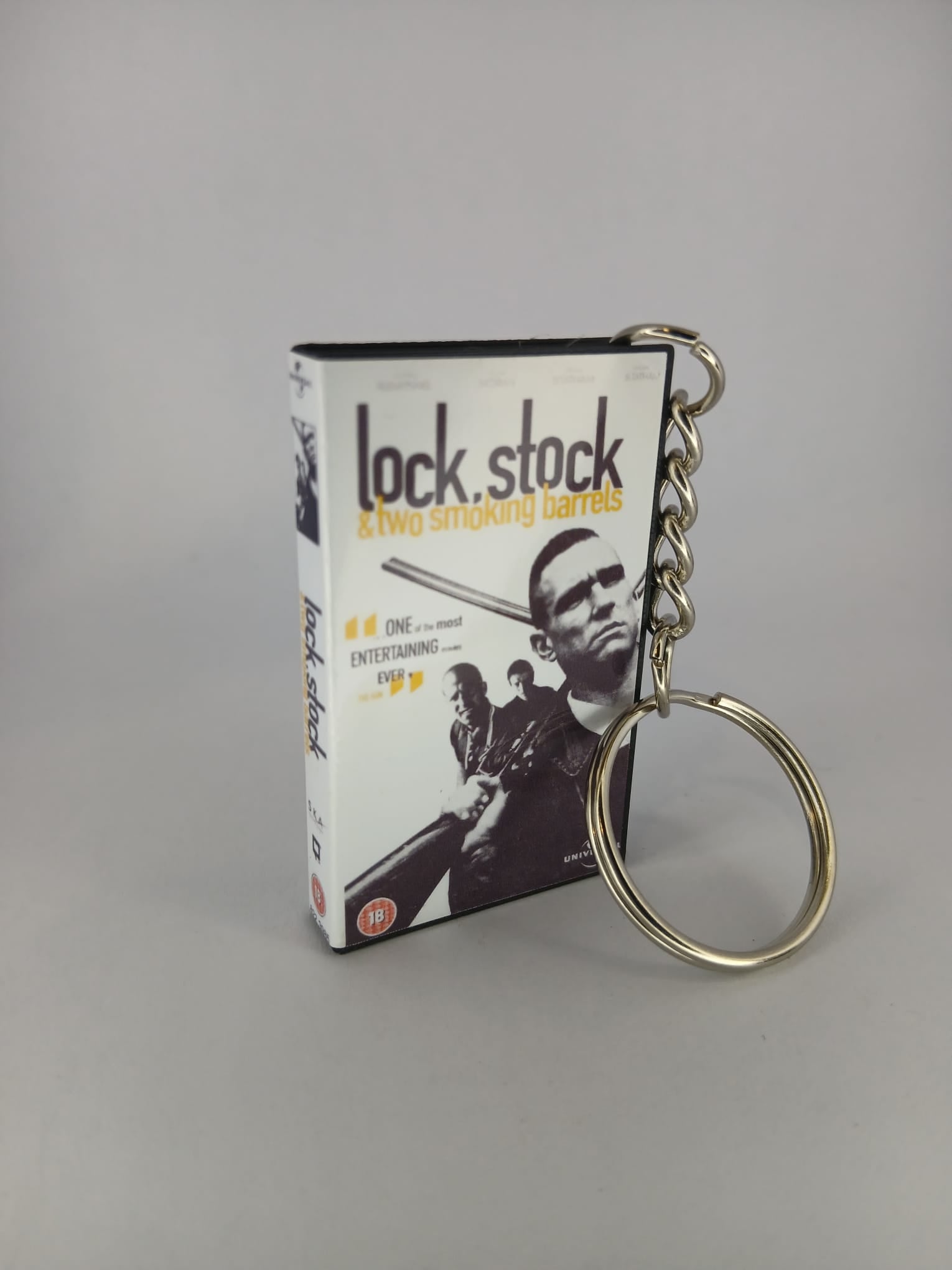 Lock, Stock and Two Smoking Barrels Mini VHS Keyring – spine view standing