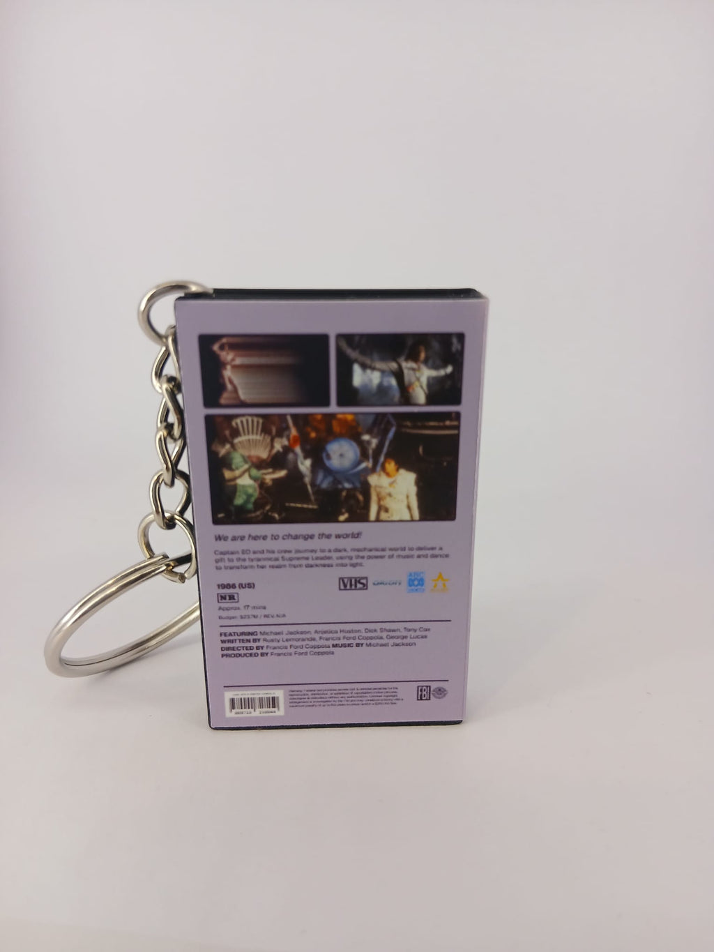 Captain EO VHS keyring — front and spine flat lay angled