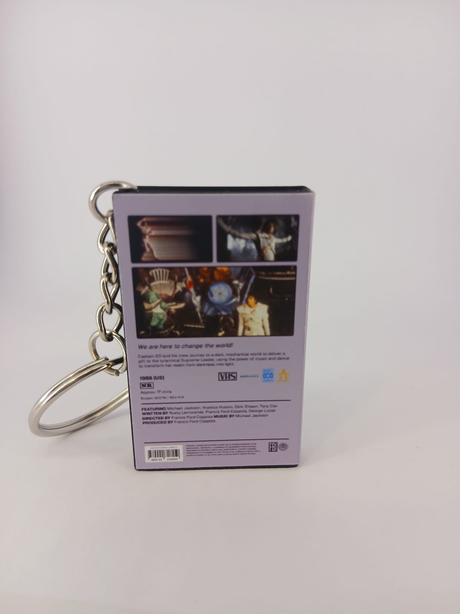 Captain EO VHS keyring — front and spine flat lay angled
