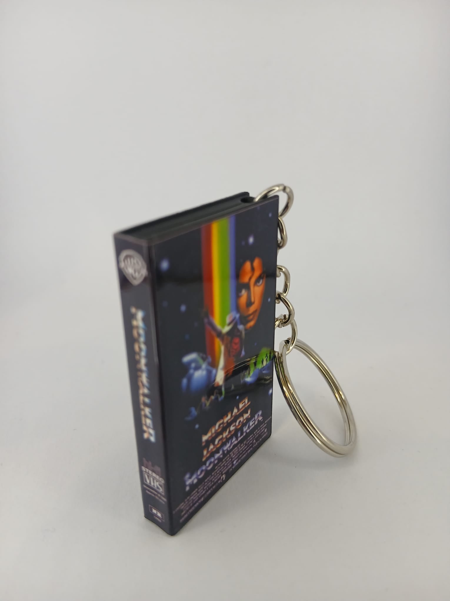 Moonwalker VHS keyring — front cover standing angled 2
