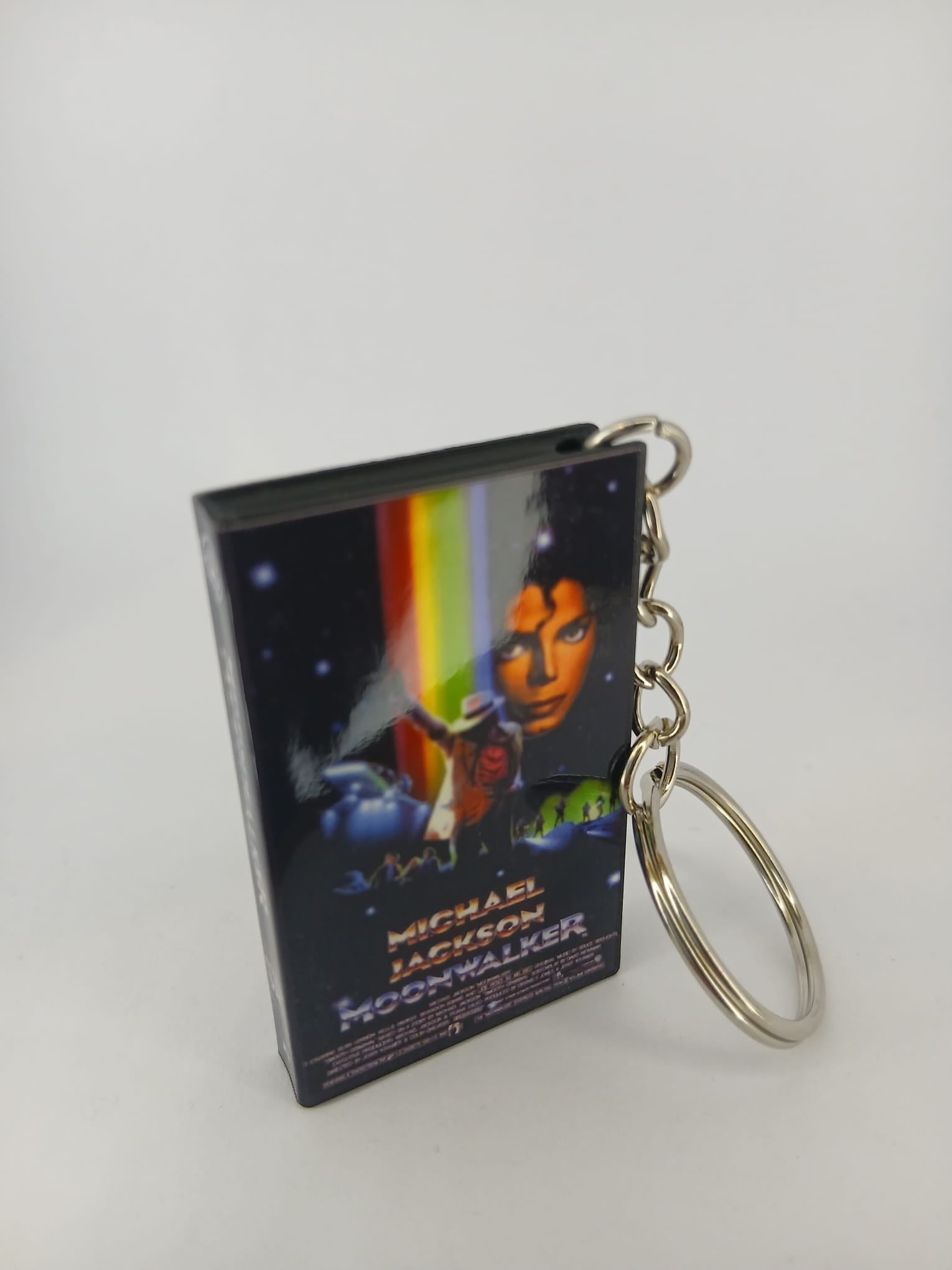 Moonwalker VHS keyring — front cover standing angled 3