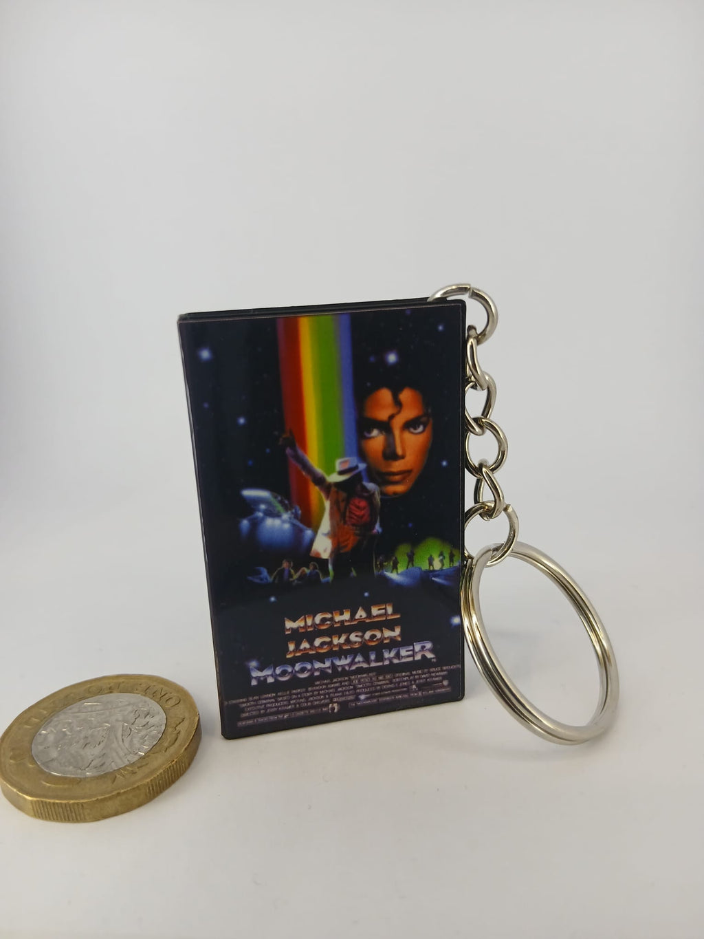 Moonwalker VHS keyring — front cover close-up standing