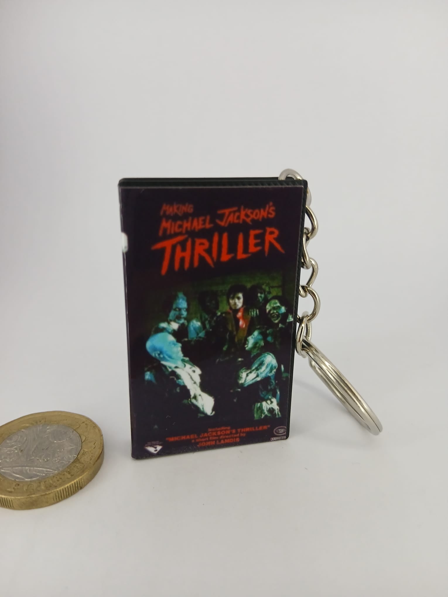 Making Michael Jackson's Thriller VHS keyring — front cover standing angled
