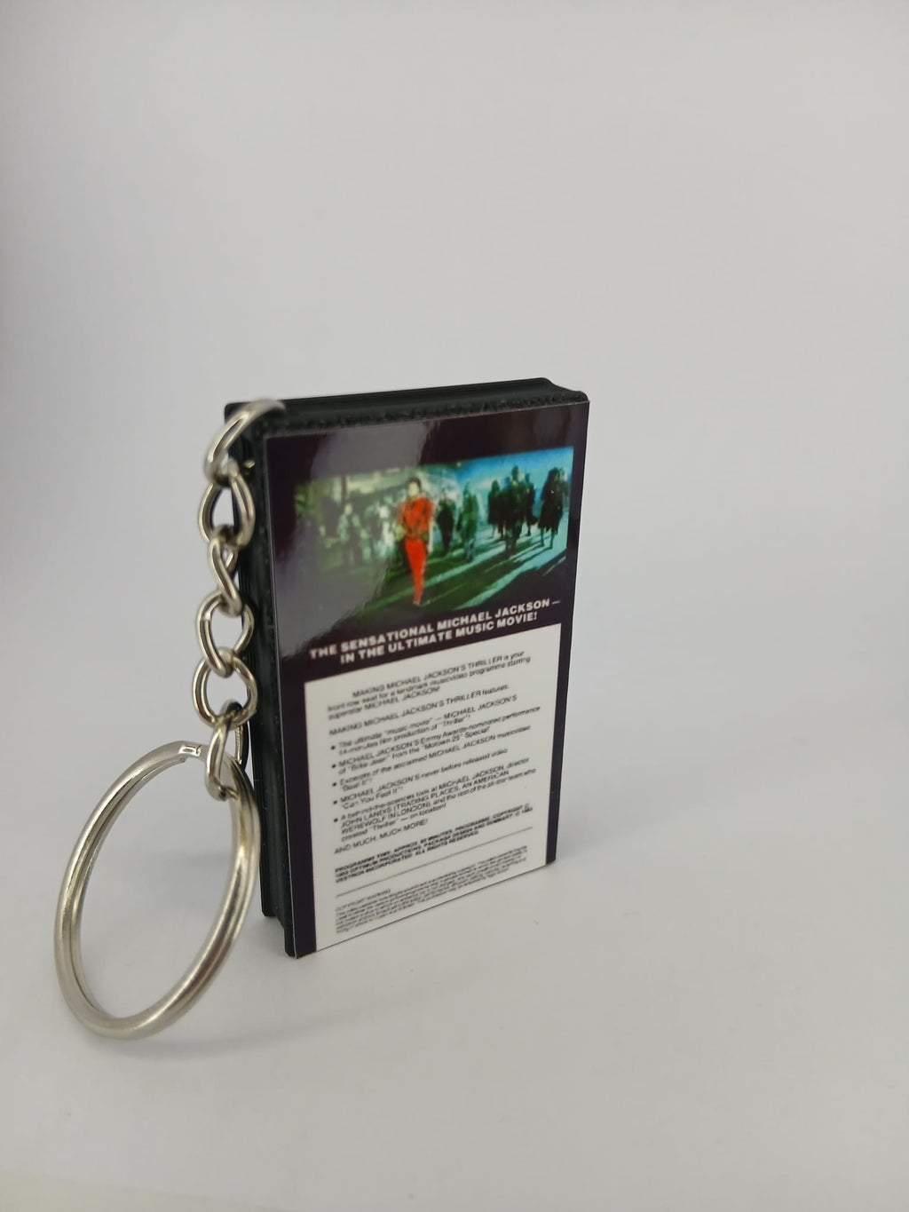Making Michael Jackson's Thriller VHS keyring — front cover standing angled 2