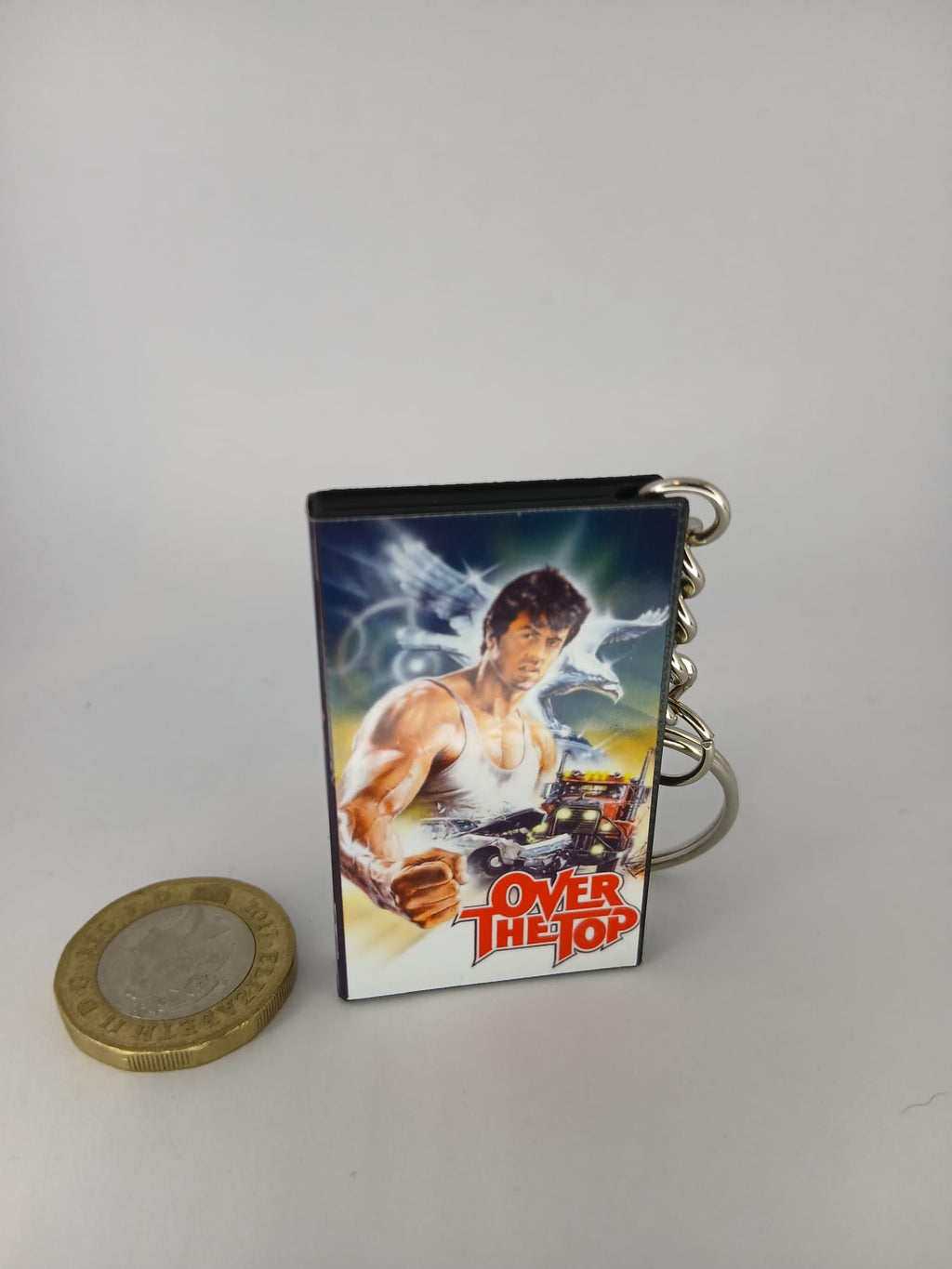Over the Top VHS keyring — flat lay front view