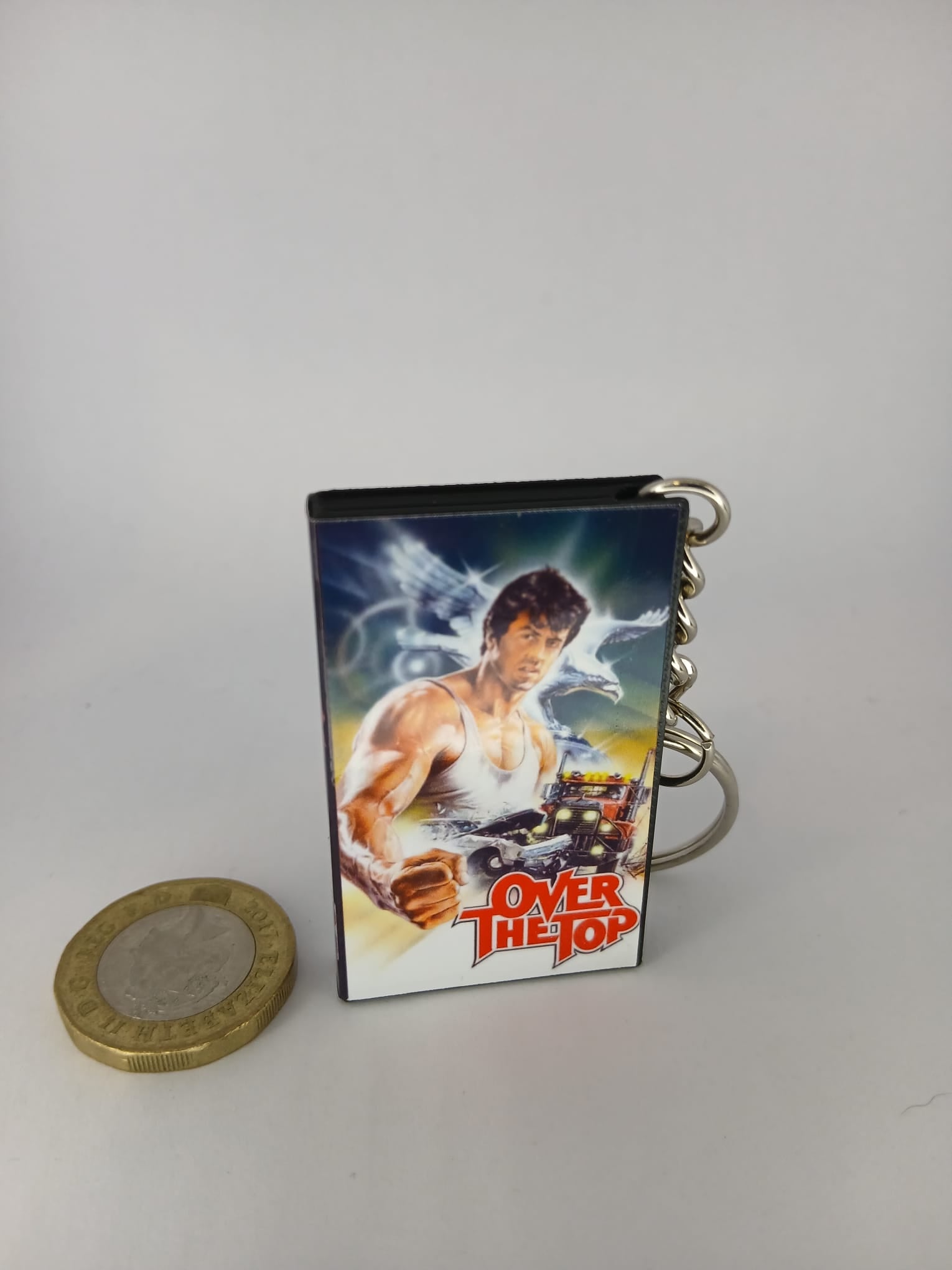Over the Top VHS keyring — flat lay front view