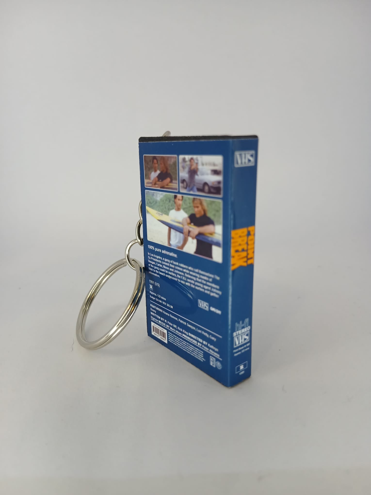 Point Break VHS keyring standing upright