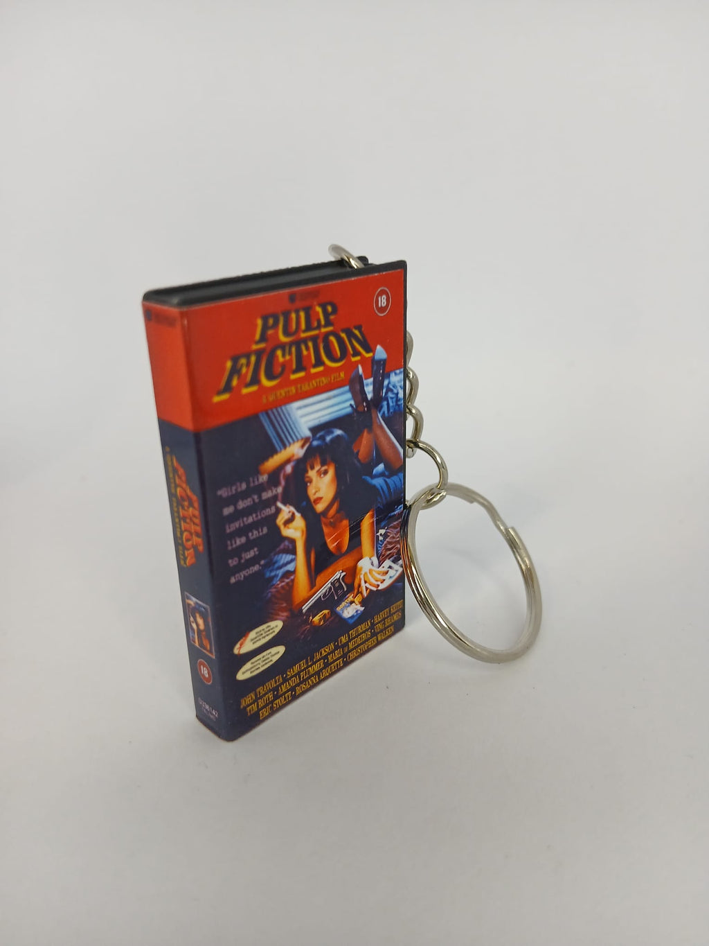 Pulp Fiction Mini VHS Keyring – back view standing