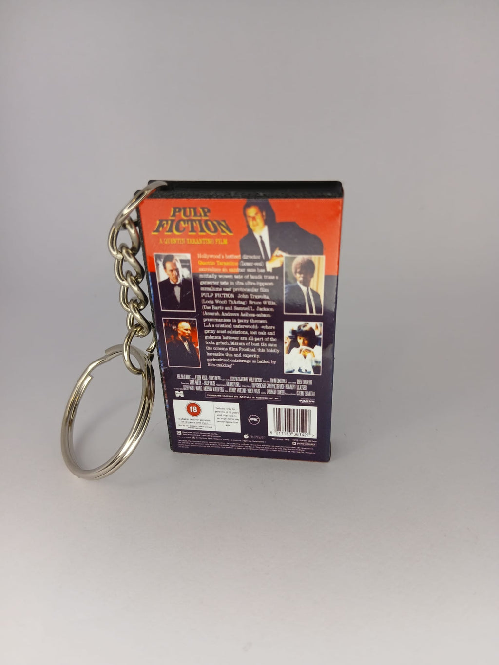 Pulp Fiction Mini VHS Keyring – flat lay front angle