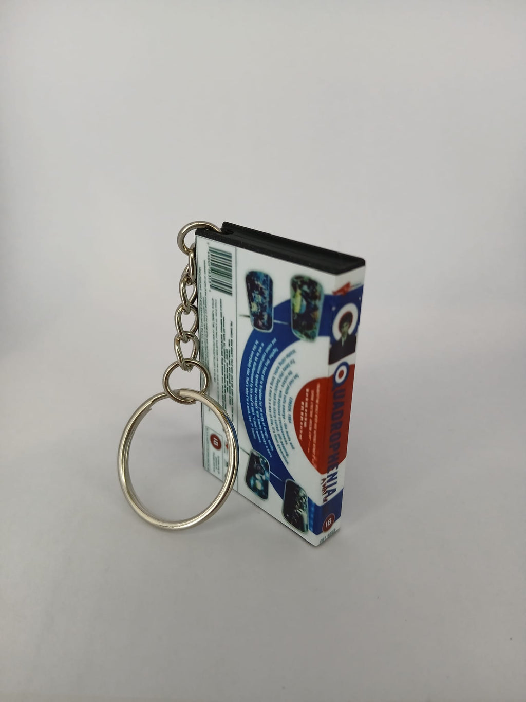 Quadrophenia VHS keyring — spine view standing