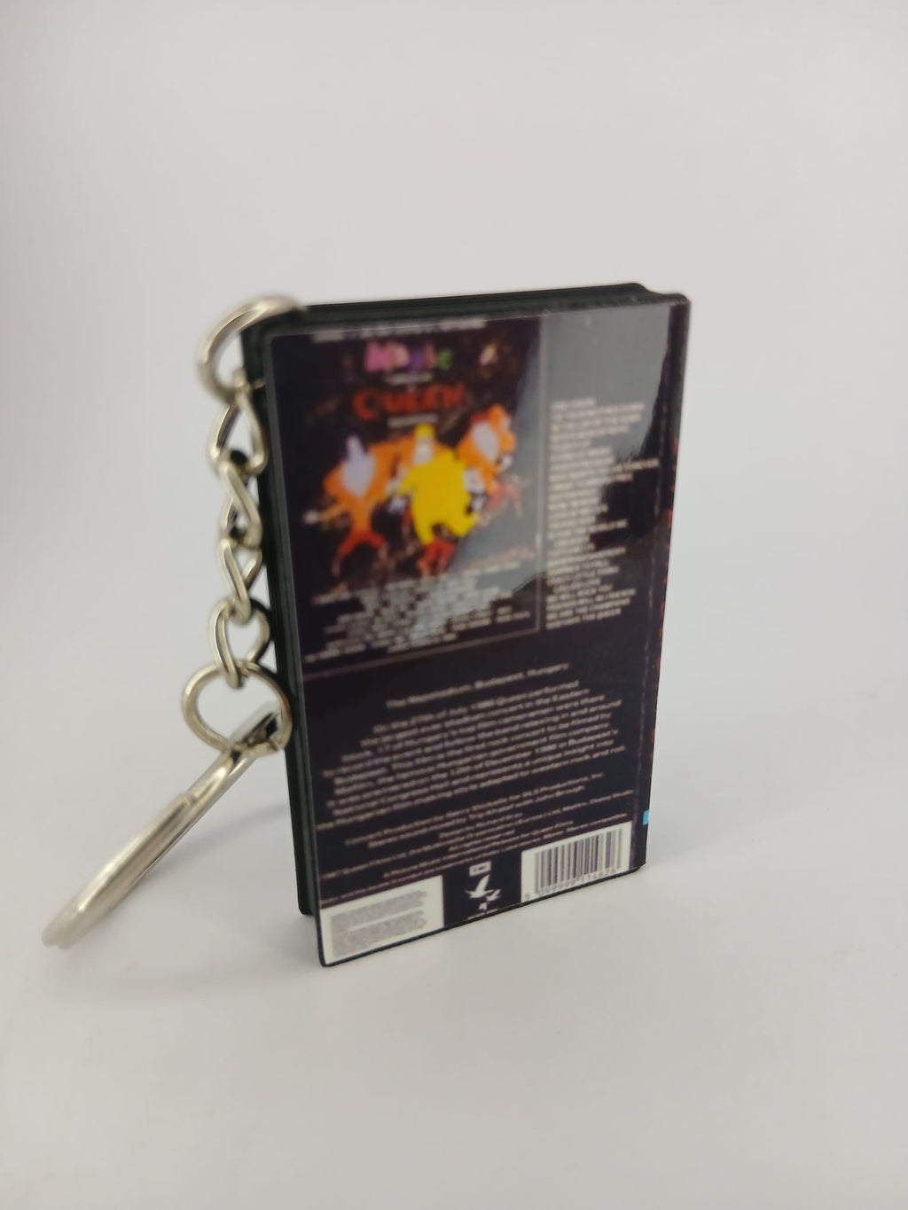 Queen Live in Budapest VHS keyring — front and spine flat lay angled