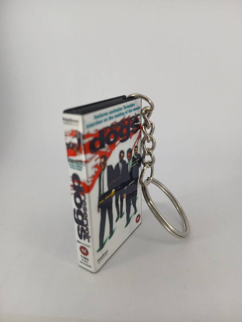 Reservoir Dogs VHS keyring — front cover standing angled 2