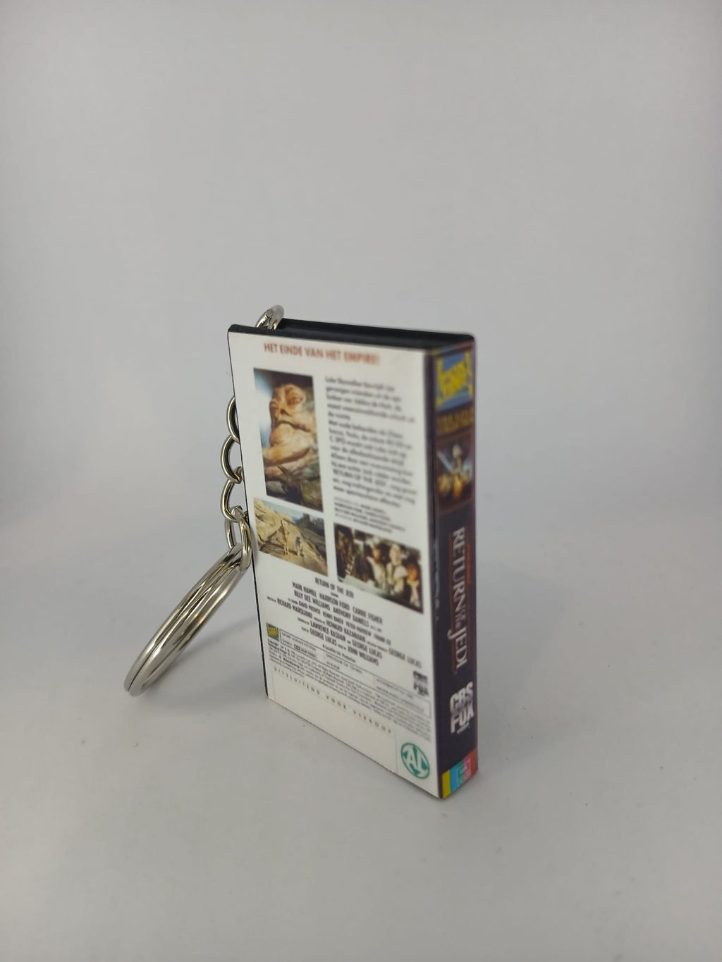 Return of the Jedi VHS keyring — front and spine angled view