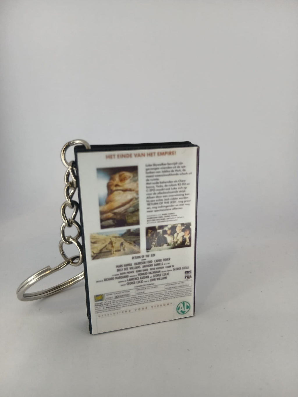 Return of the Jedi VHS keyring — front cover with 1p coin for scale