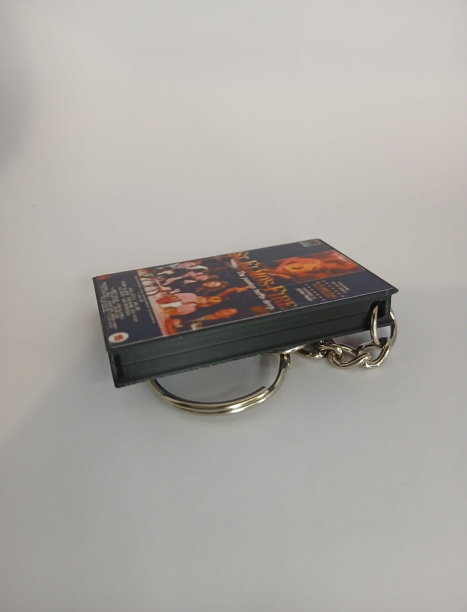 St. Elmo’s Fire Mini VHS Keyring – side spine standing