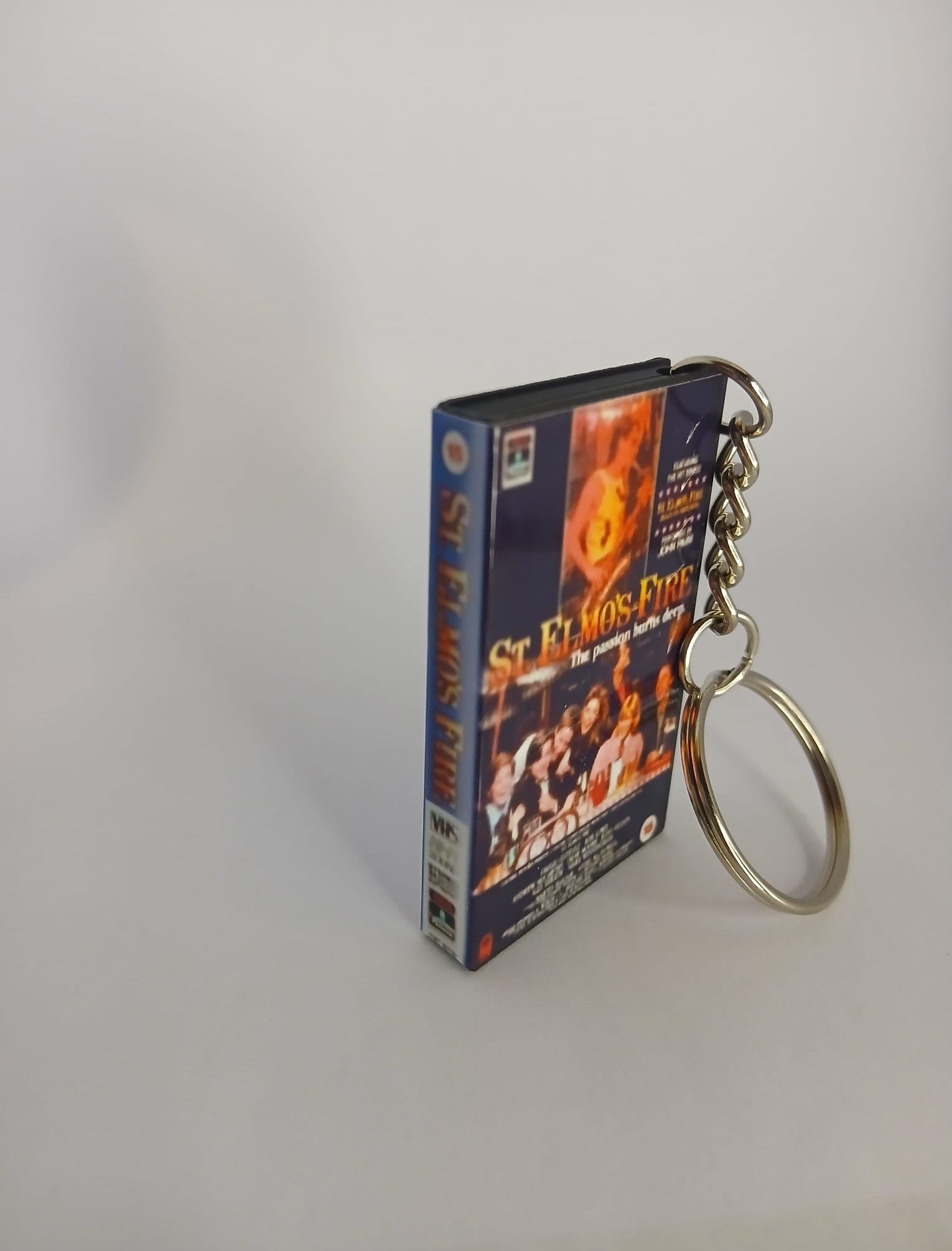 St. Elmo’s Fire Mini VHS Keyring – front spine angle