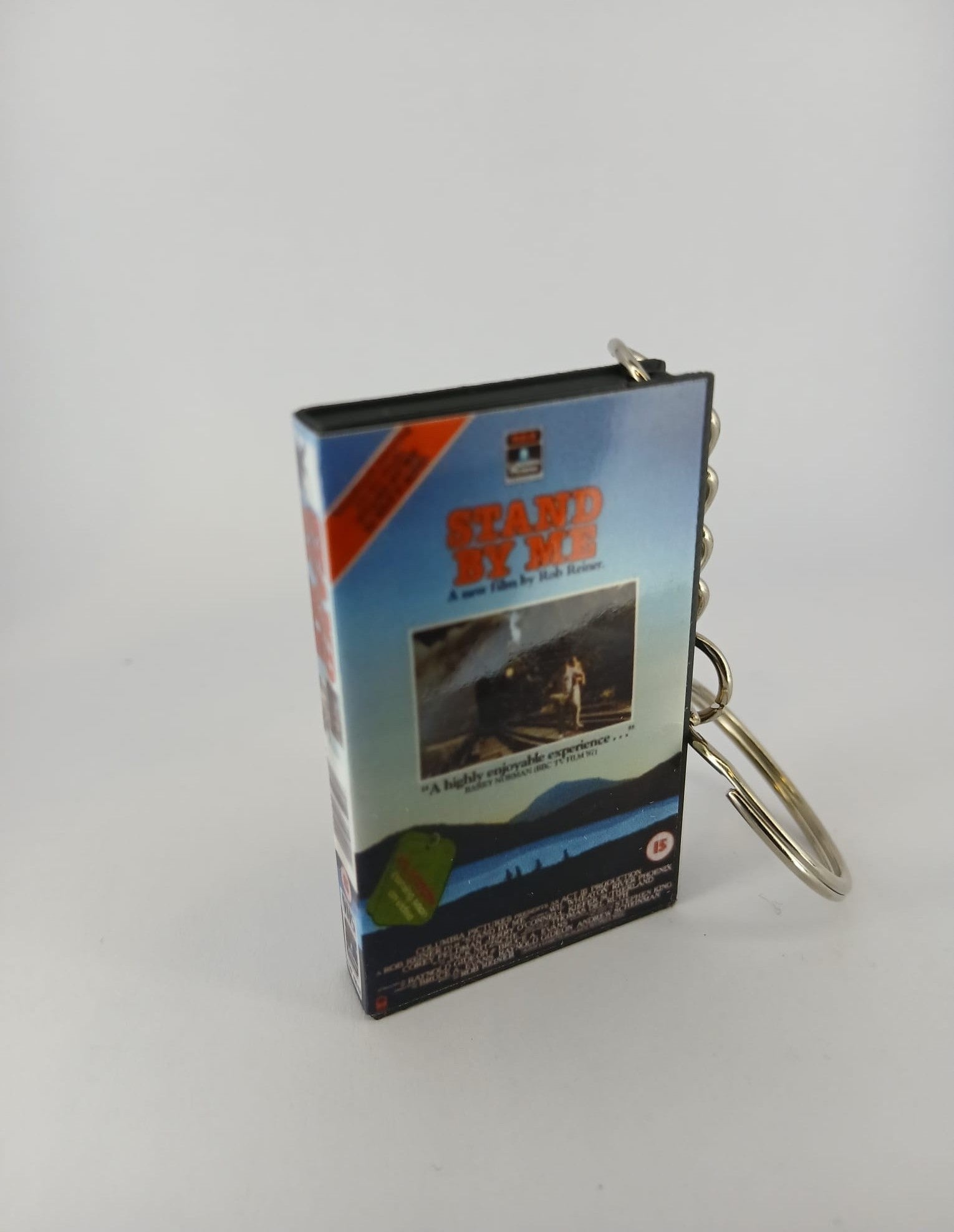 Stand By Me Mini VHS Keyring – back spine angle standing