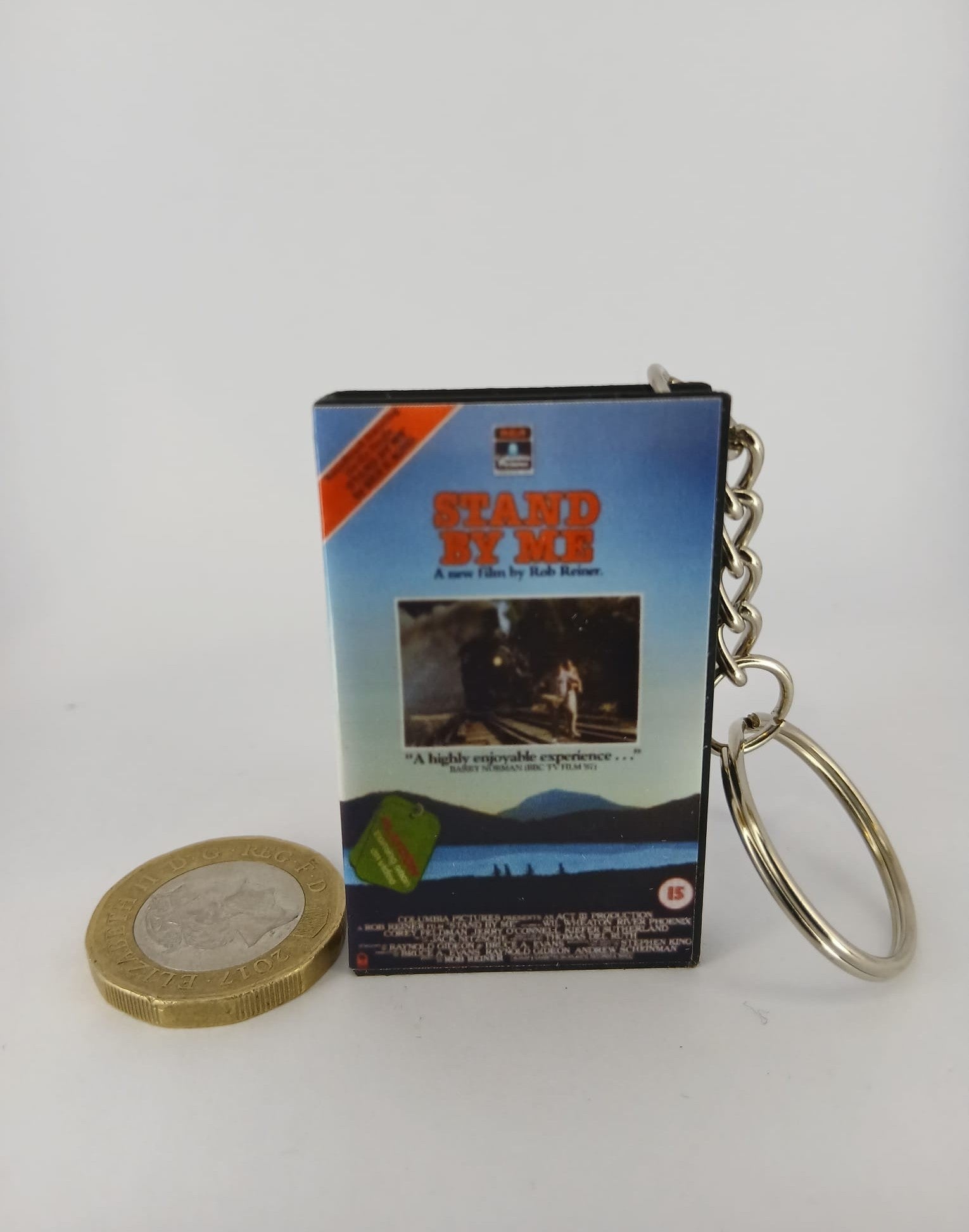 Stand By Me Mini VHS Keyring – flat lay side angle