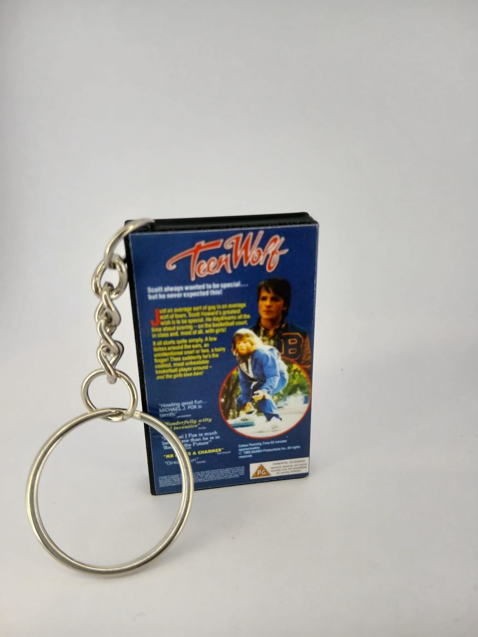 Teen Wolf VHS keyring — flat lay full wrap overview