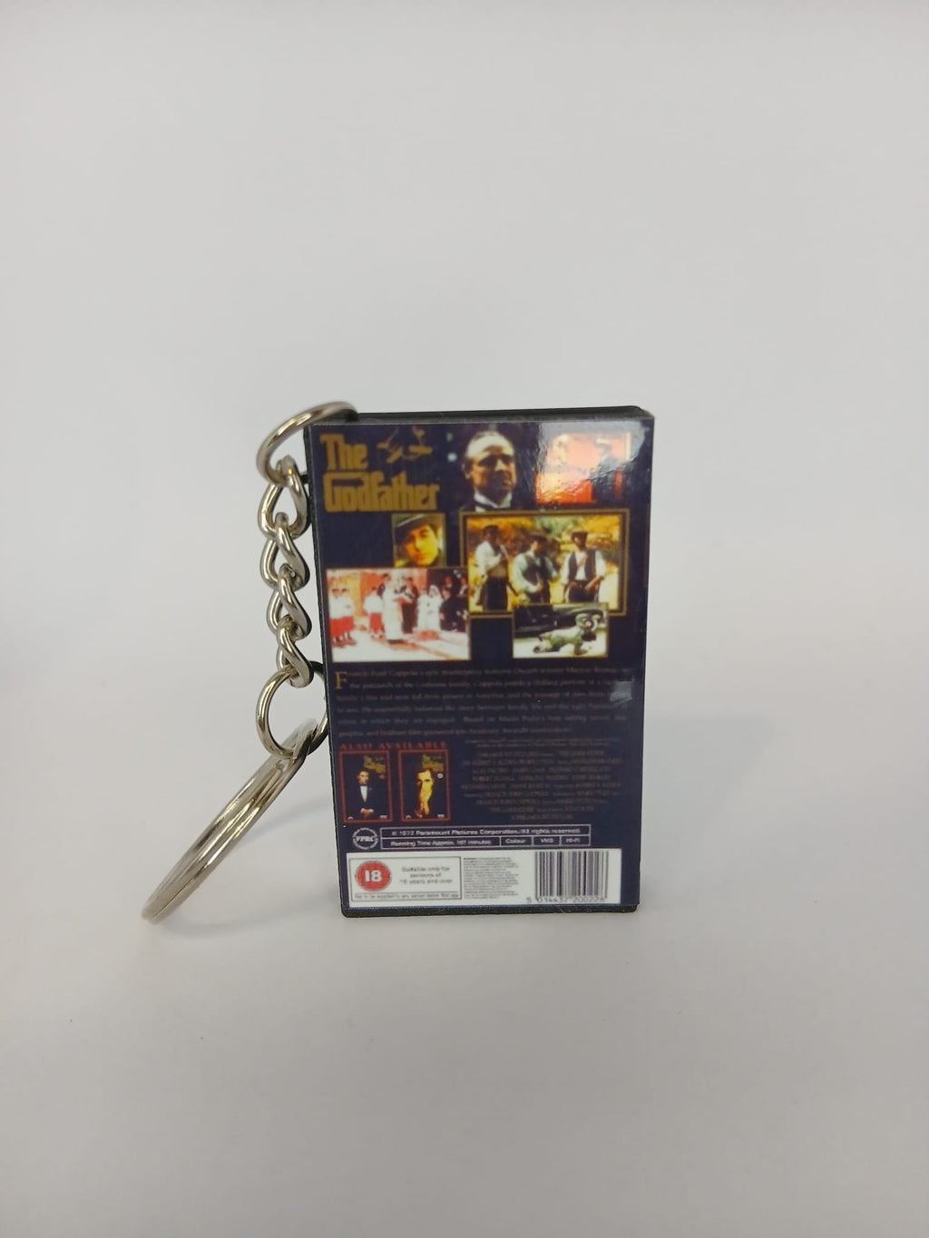The Godfather Mini VHS Keyring – front spine angle standing