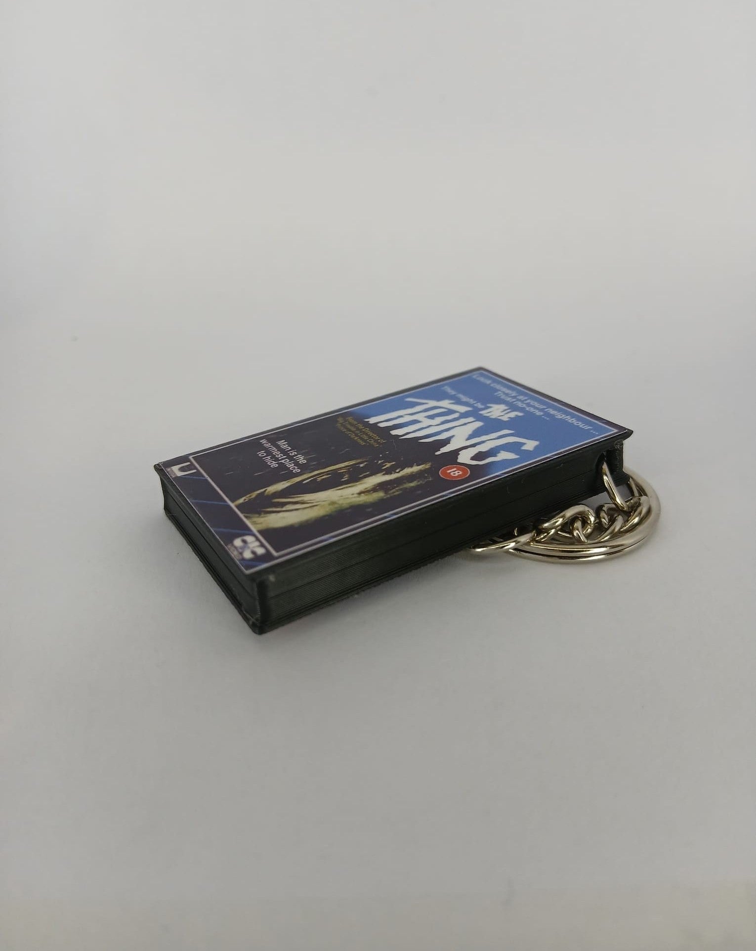 The Thing Mini VHS Keyring – front spine angle