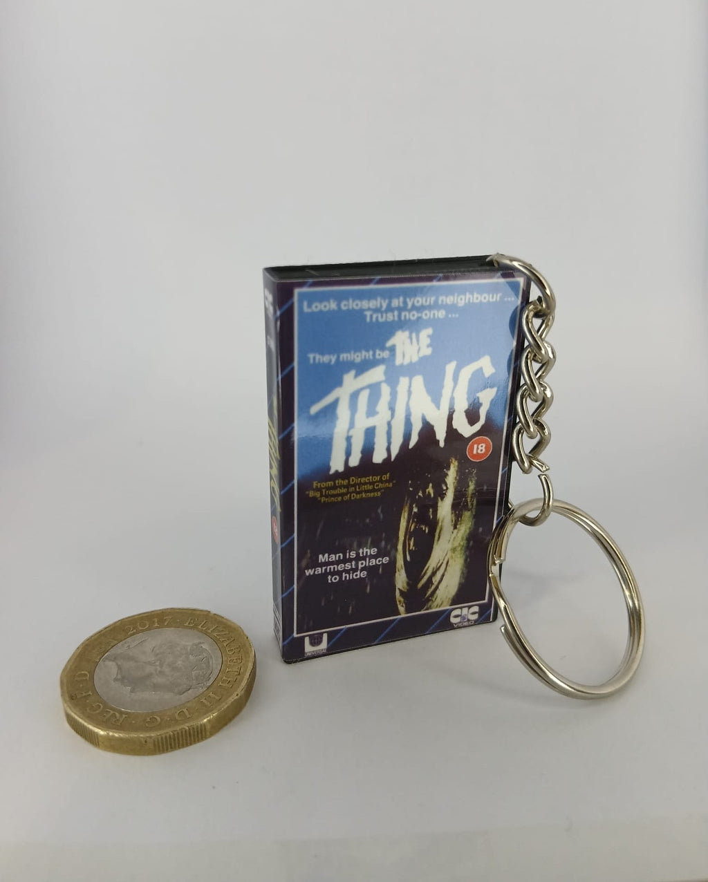 The Thing Mini VHS Keyring – back spine angle