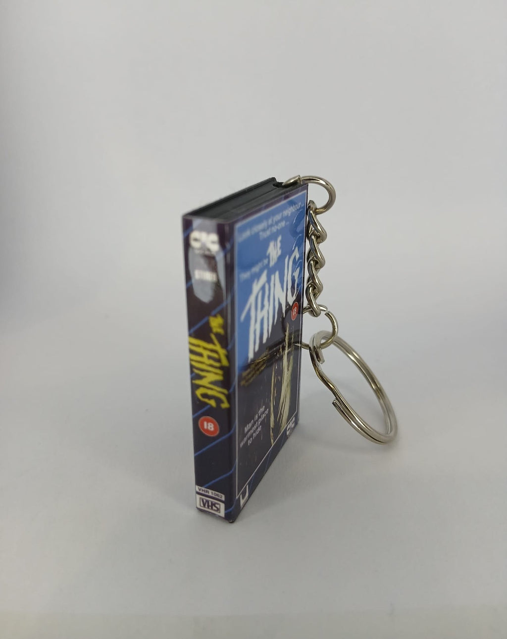 The Thing Mini VHS Keyring – back spine standing