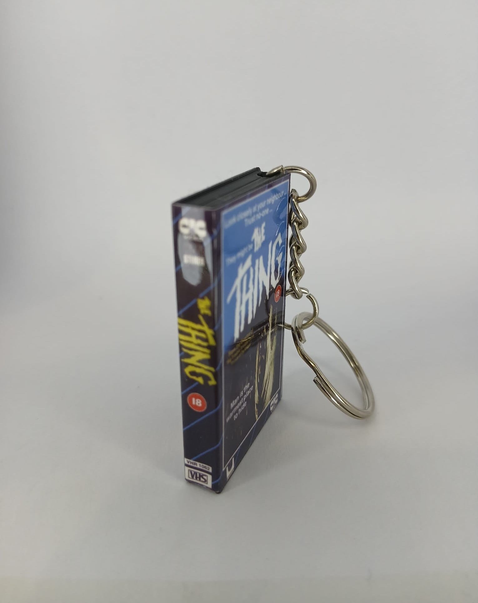 The Thing Mini VHS Keyring – back spine standing