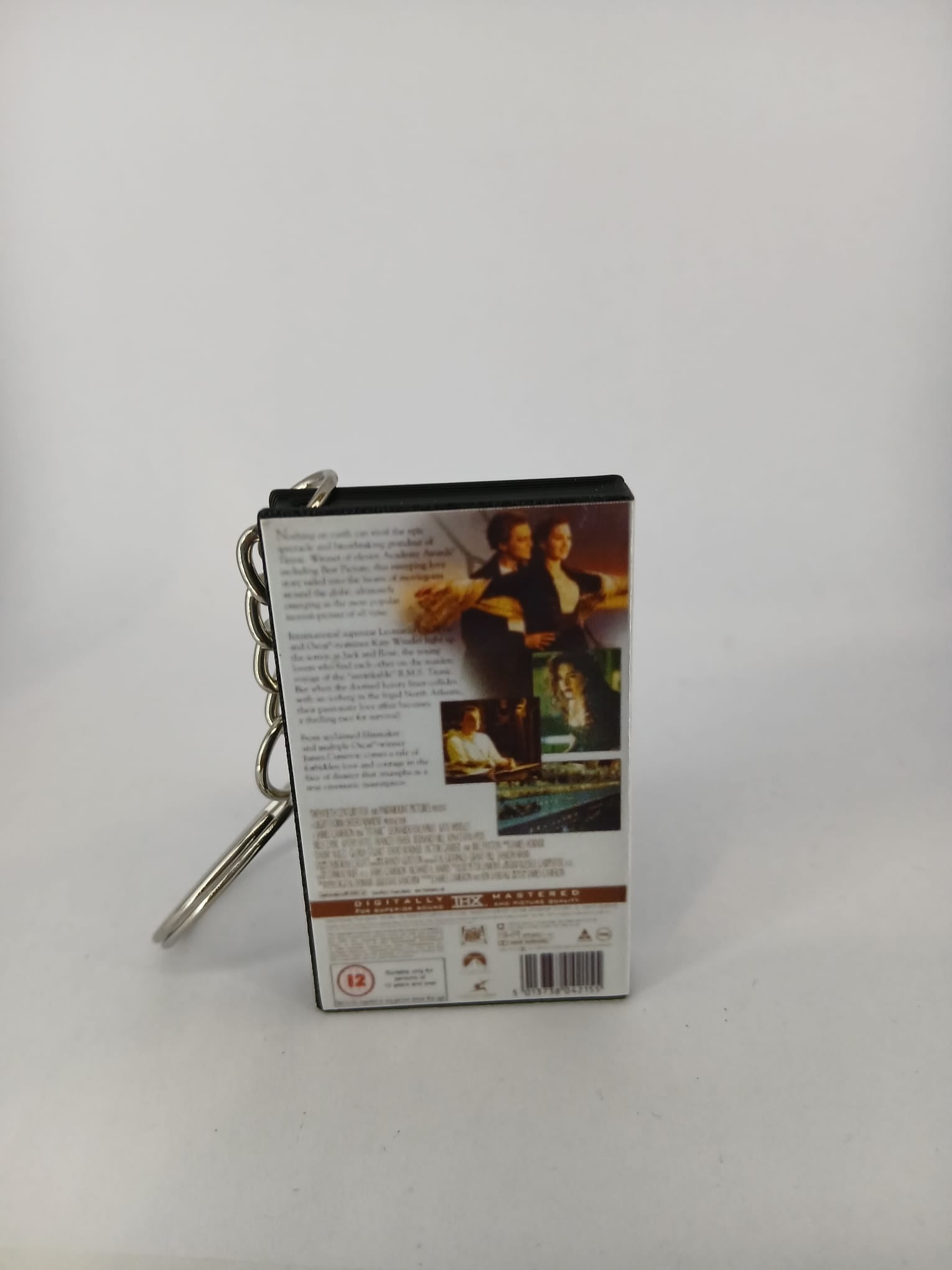 Titanic VHS keyring — back cover angled view standing 2