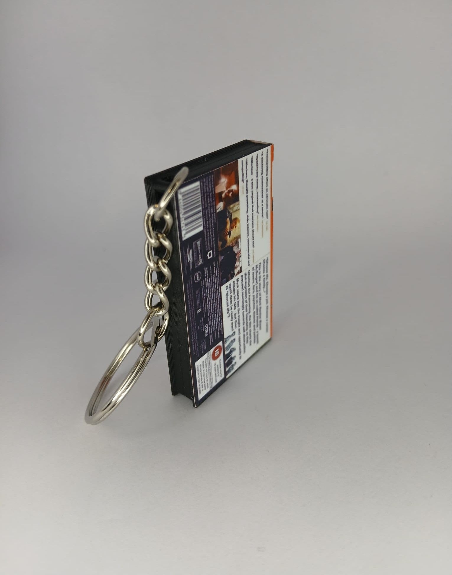 Trainspotting Mini VHS Keyring – front spine angle