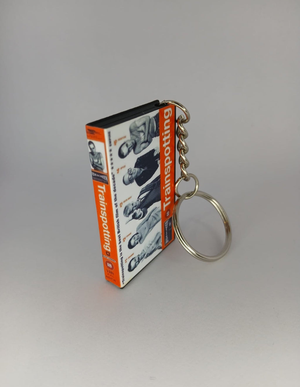 Trainspotting Mini VHS Keyring – spine view standing