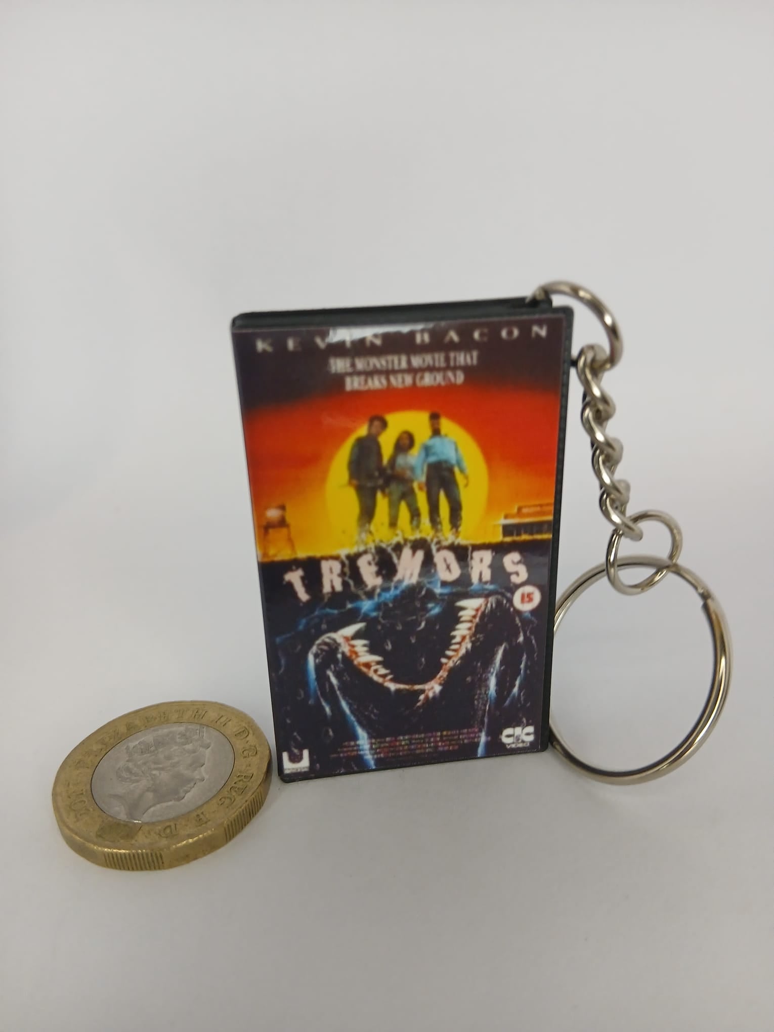 Tremors Mini VHS Keyring – flat lay front angle