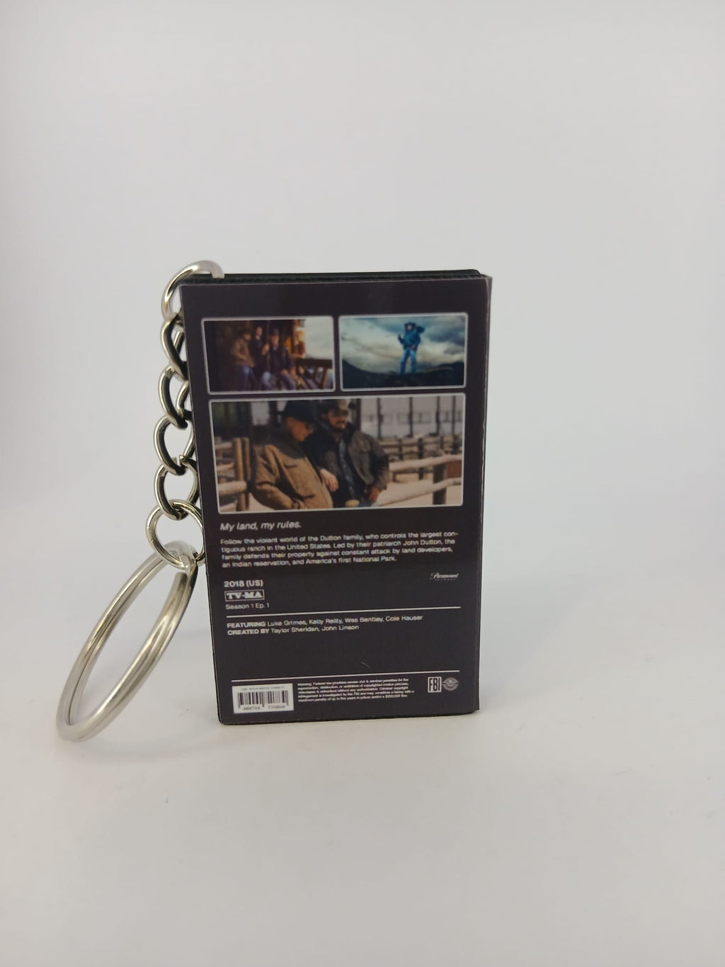Yellowstone VHS keyring — front cover standing angled